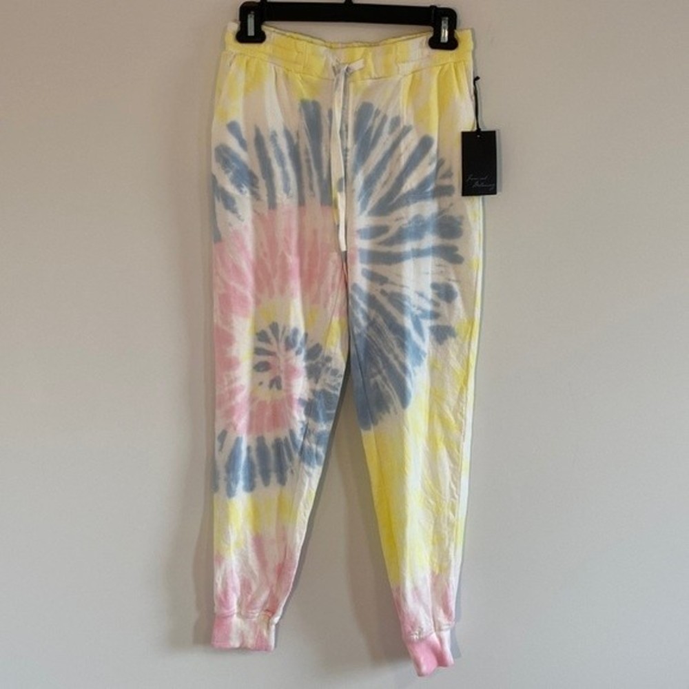 NWT Jane and Delancey Yellow Pink Blue Tie Dye Joggers Pants Sweatpants Size Sm